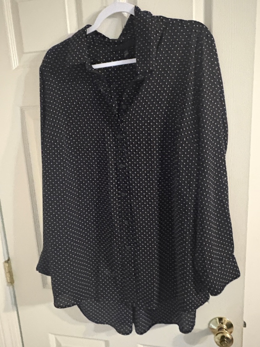 Lane Bryant Black Blouse with White Polka Dots